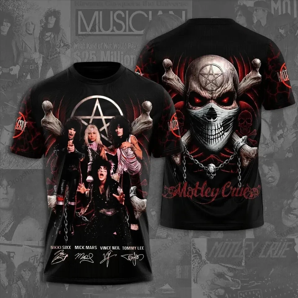 Rock Motley Crue Band 3d Male and Female Rap Singer Printed T-shirt, Fashionable Hip-hop Sports T-shirt Men Tour Album T-shirt