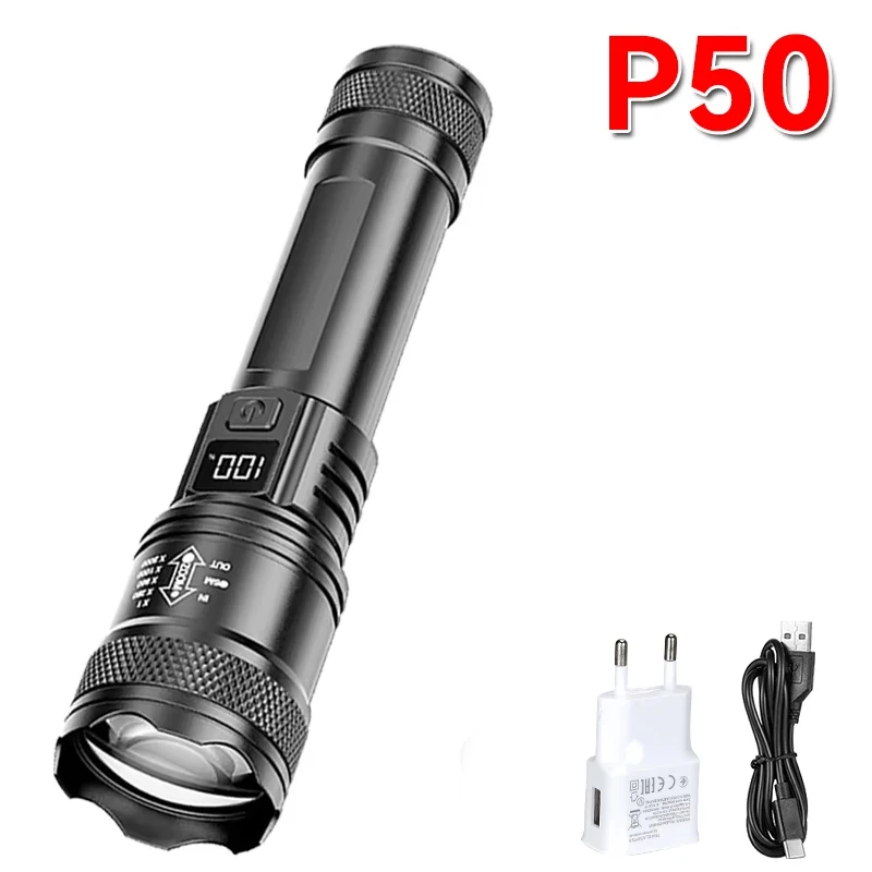 2000LM Ultra Heldere P50 LED Zaklamp Tactische EDC Noodspot Telescopische ZoomHandheld Zaklamp met 14500/18650 Batterij