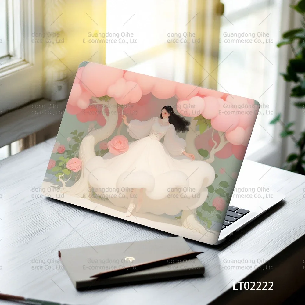 2PCS Flower Girl Oil Painting Laptop Stickers Set Flower Art Waterproof PVC Decals MacBook Traditional Ink Style Computer Skin