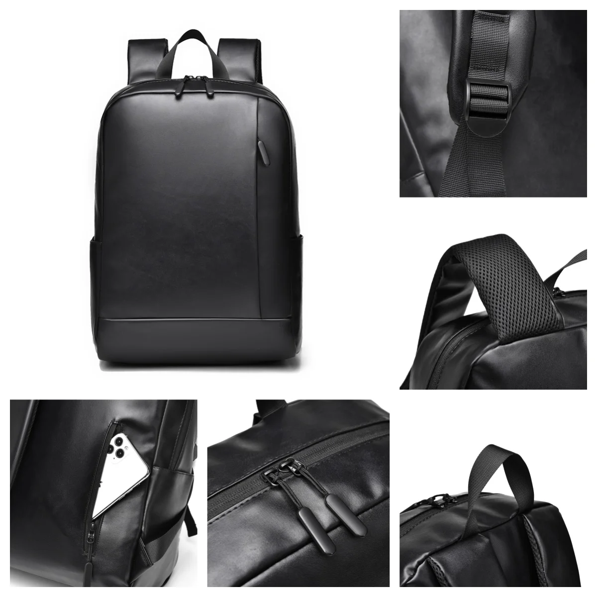 حقيبة ظهر رجال الأعمال مقاس 15.6 بوصة بسعة كبيرة حقيبة ظهر كاجوال للرجال من جلد البولي يوريثان خفيفة الوزن للرجال حقيبة ظهر للكمبيوتر المحمول