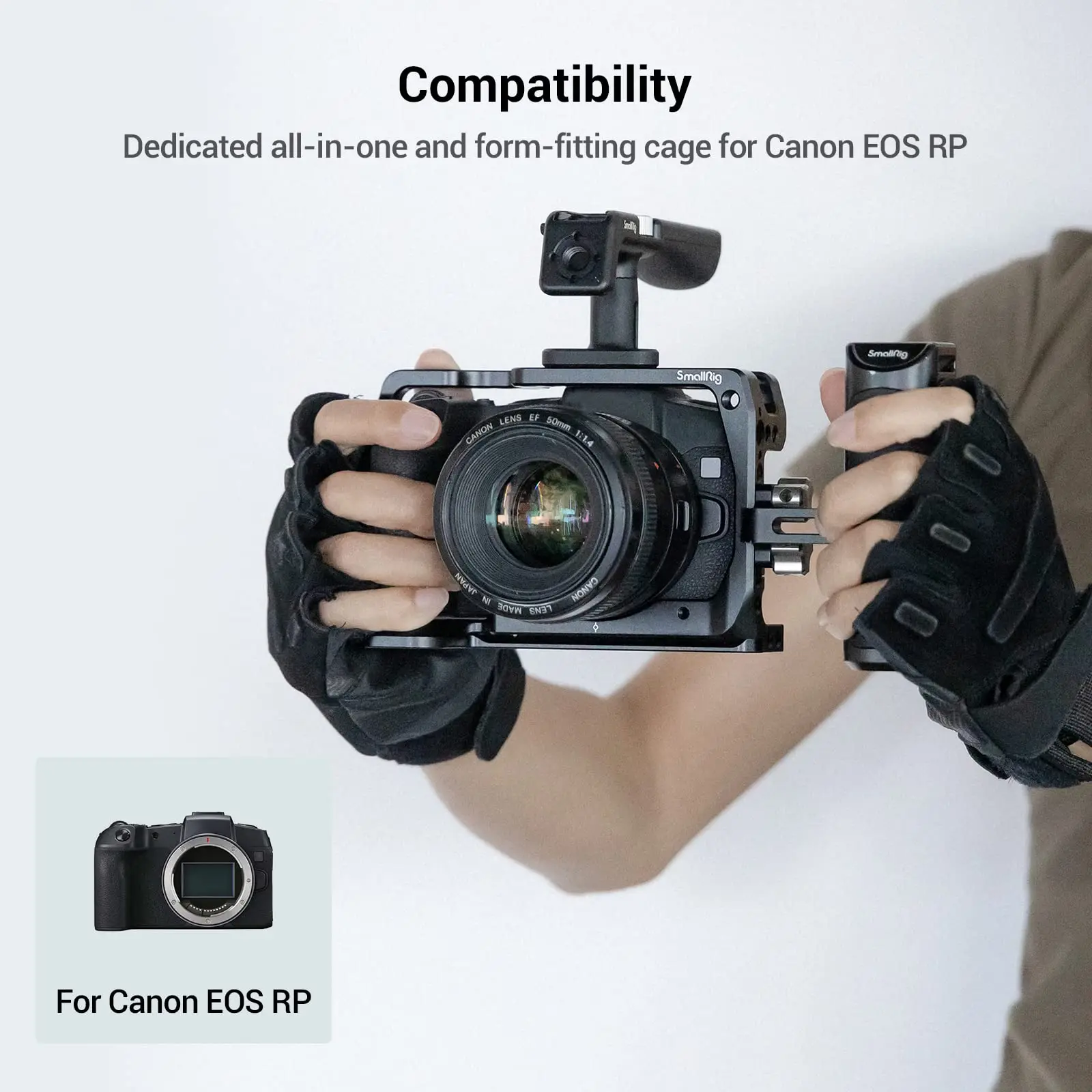 SmallRig Camera Cage for Canon EOS RP Form-fitting Cage With 1/4’’-20 & 3/8’’-16 Threaded Holes and ARRI Locating Holes- 2332