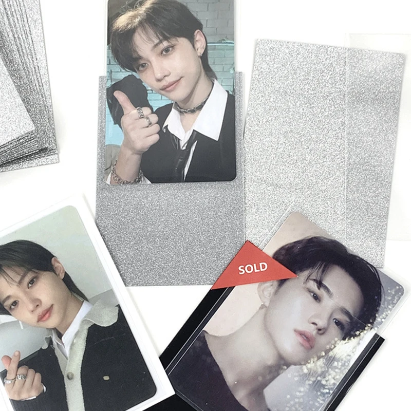 50PCS Flash Solid Color Transparent Card Film Scratch-resistant Card Sleeve Idol Photo Cards Protective Storage Bag Stationery
