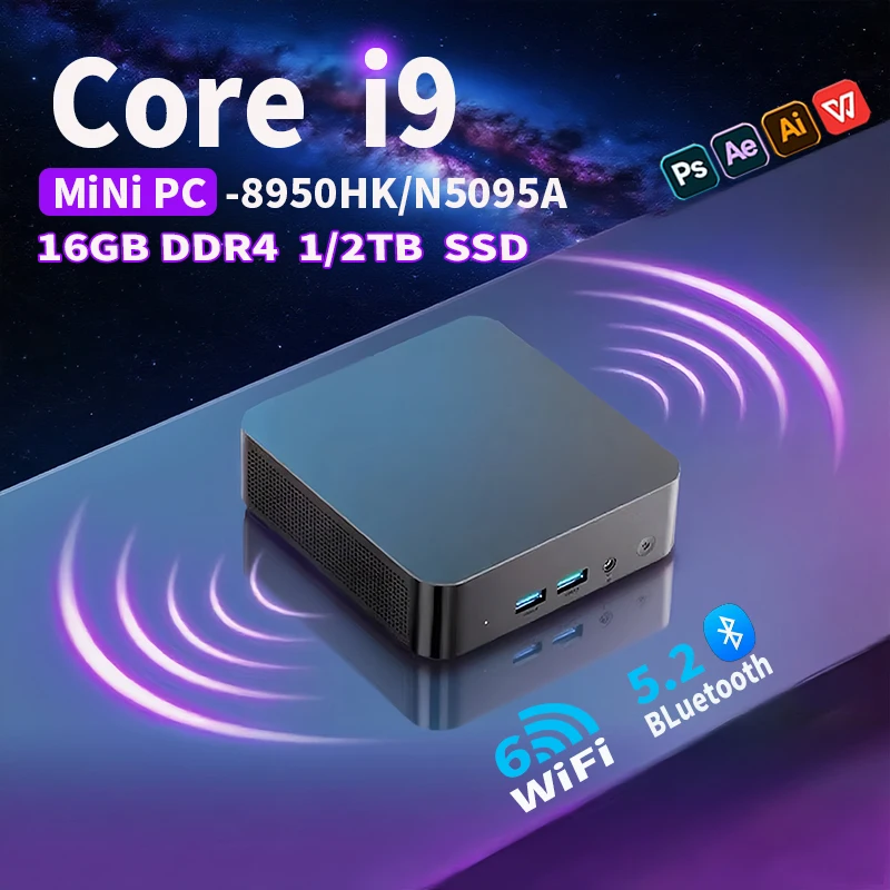 كمبيوتر صغير ويندوز 11 برو كور i9 8950HK 16GB DDR4 1 تيرا بايت SSD ألعاب الكمبيوتر المزدوج واي فاي 6 BT5.2 4K HD كمبيوتر ألعاب صغير سطح المكتب