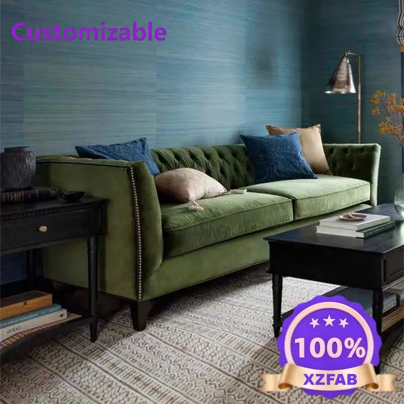 Factory Direct 2026 Wabi **** Linen Fabric Down Sofa Designer Homestay Removable American Retro Straight Row Three-person Sofa