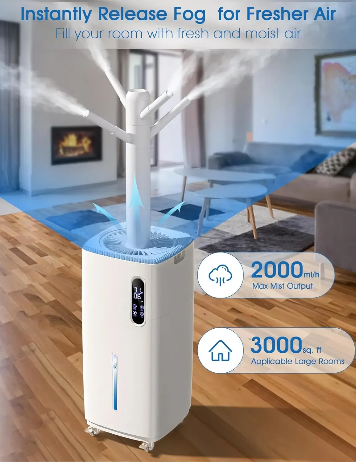 Humidifier for Large Room Up to 3000 ft², 6-core atomization, 2000 mL/h Mist Output, Remote Control and 6 Mist Level, Ultrasonic