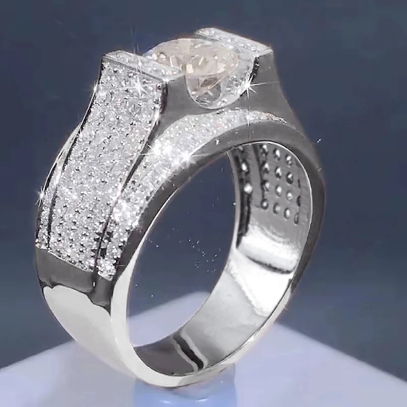 Huitan Damen-Ring, wunderschöner Ring in silberfarbenem Design, eingelegt mit hellen, runden Zirkonia, modisch, für Party, Hochzeit, edle Accessoires, Schmuck, Geschenk