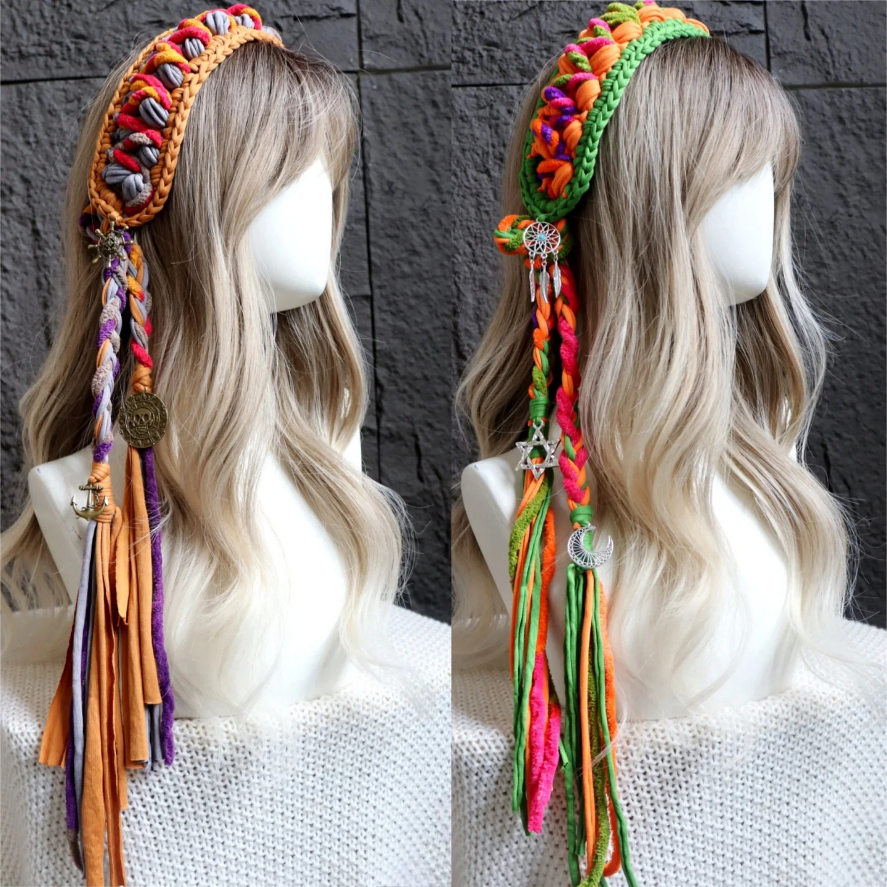 新しい女性用ヴィンテージ手編みヘッドバンド-カラフルタッセルヘアバンド-ボヘミアン装飾ヘッドラップ-デイリーヘアアクセサリー