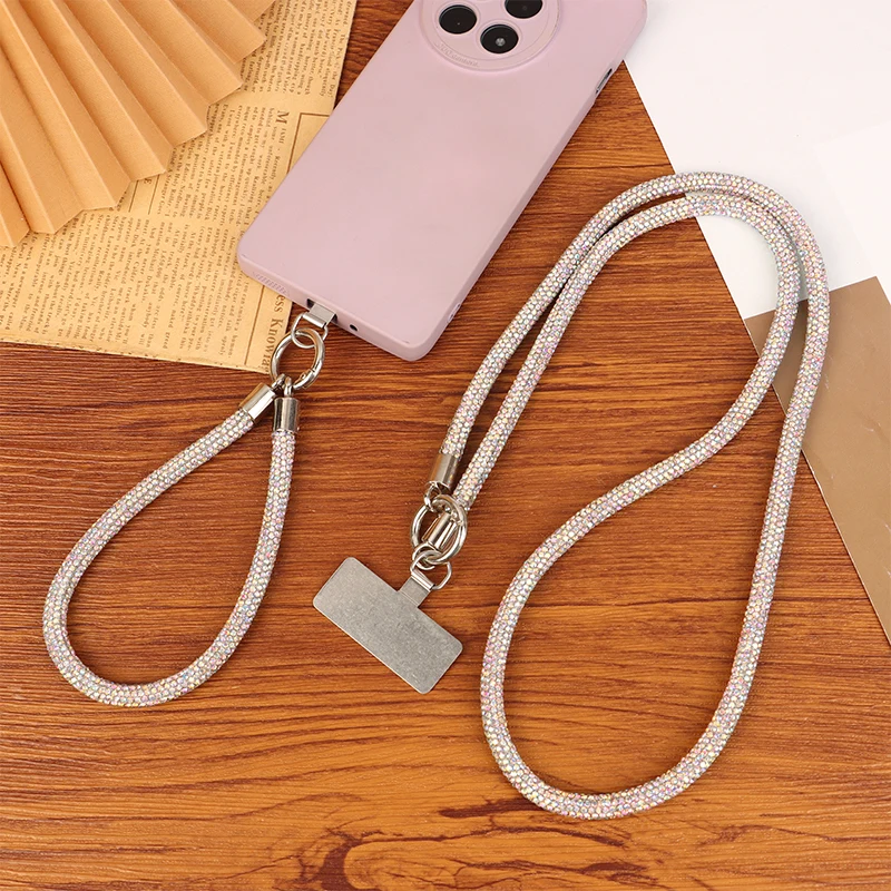 INS Style Glitter Rhinestone Phone Lanyard Bright Bling Bling Diamond Crystal Keychain Anti-lost Wrist Rope Phone Accessories