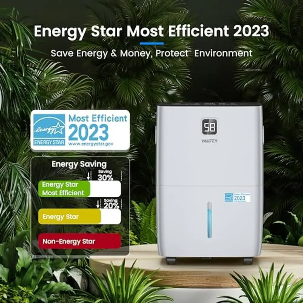 Energy Star 80 Pints مزيل الرطوبة الذكي للطابق السفلي المنزلي 5000 مربع. تتضمن خرطوم تصريف تغطية قدم 3 إعدادات لسرعة الرياح الذكية