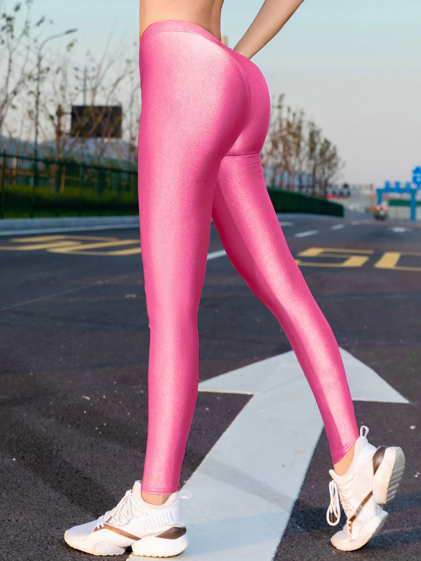 Spring And Summer New Color Elastic Waisted Polyester Glossy Cropped Pants With High Elasticity Slim Fit Solid Color Leggings