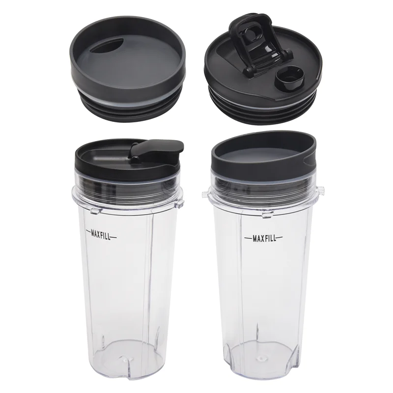 A94E-2 Pcs 16 OZ Cup With Four Lids,Blender Replacement Parts Accessories For Ninja BL660 BL770 BL740/QB3000/BL810 Blender