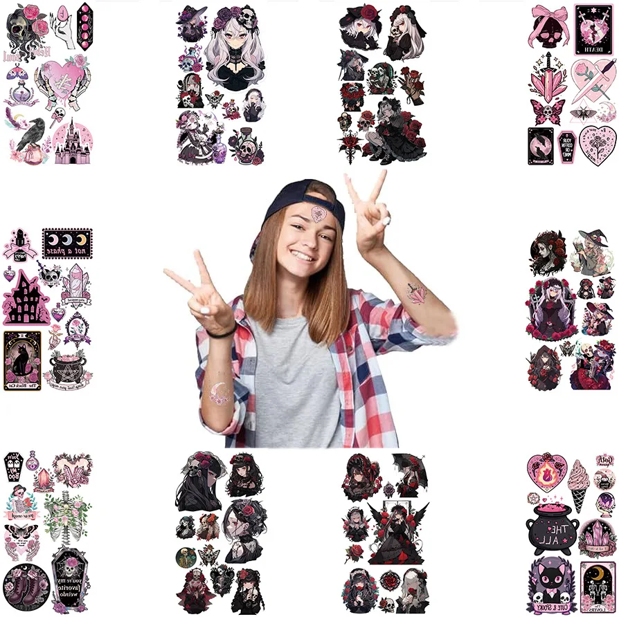 10 قطع جديد القوطية نمط روز المؤقتة الوشم ملصقات صناعة يدوية الذراع الوجه الجسم الفن الوشم ملصق ﻿