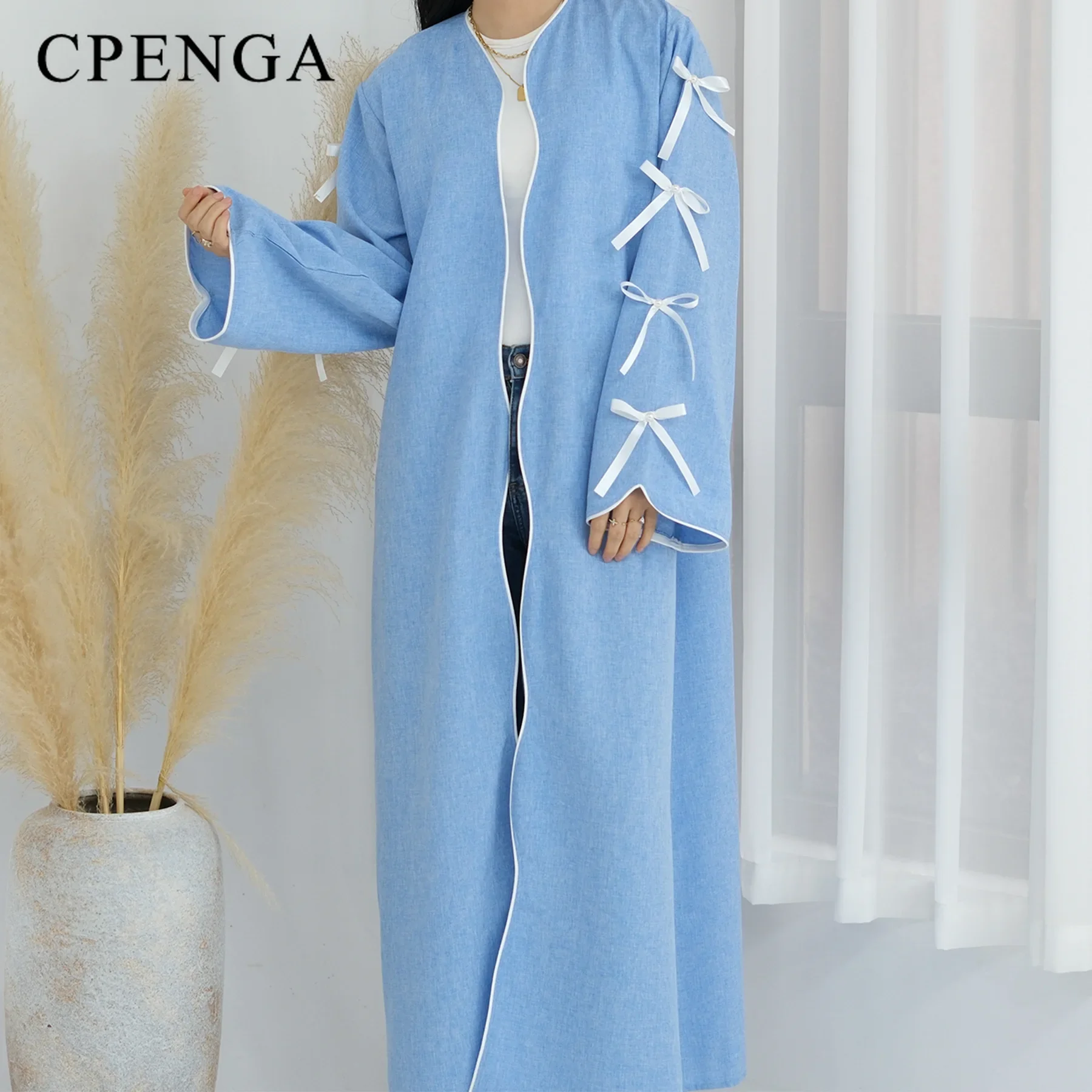 Bowknot Open Kimono Abaya Dubai Luxury 2024 For Women Saudi Arabia Muslim Modest Cardigan Robe Caftan Marocain Femme Musulmane