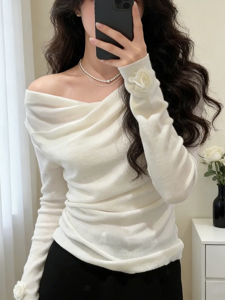 

Elegant Long Sleeve Knitted Sweater Women's Early Spring New Style Pure Desire Slim Fit Beautiful Top French Style Casual Wear