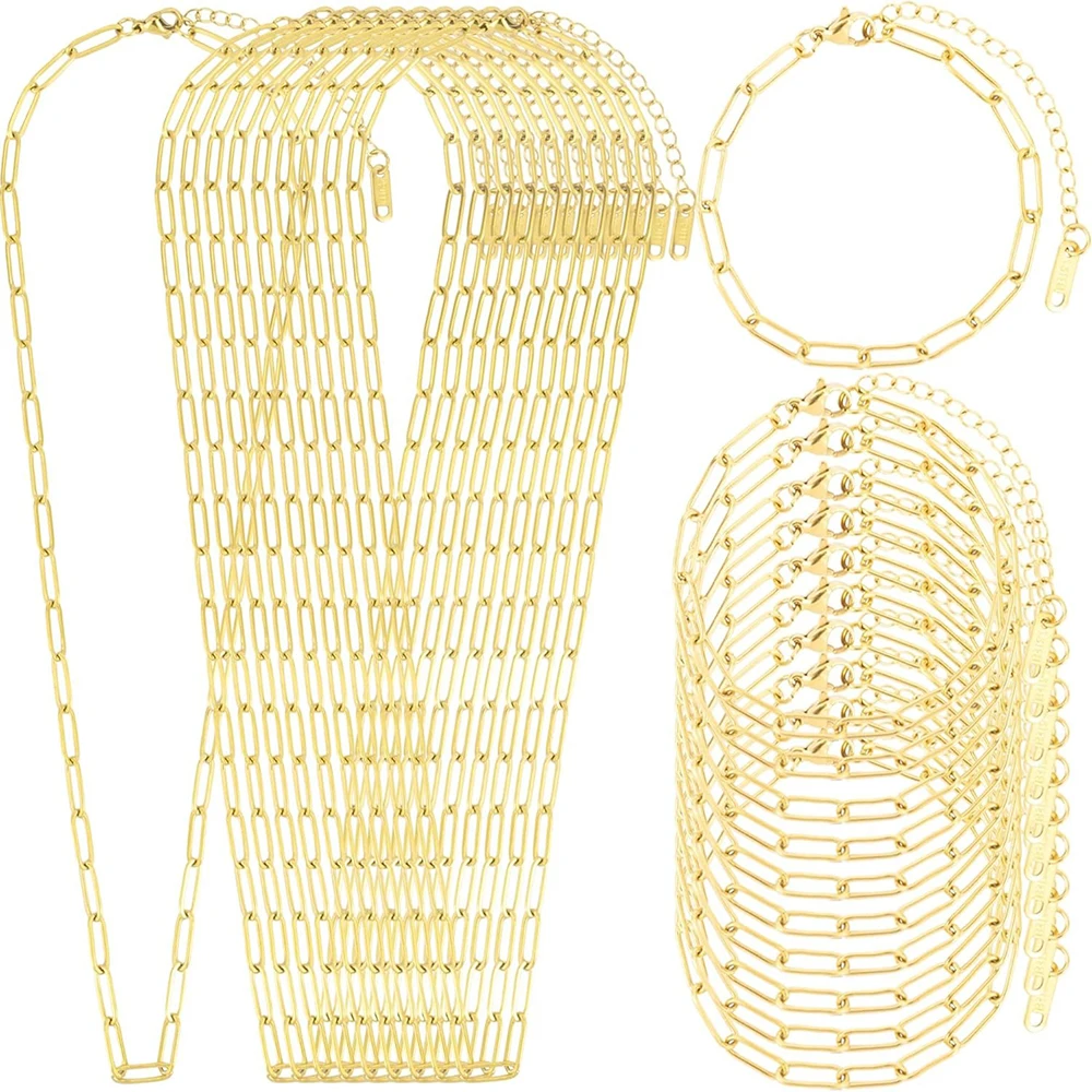 

4PCS Charms Bracelet Chain Necklace Kit with Lobster Clasps Bracelets Chains Paperclip Necklaces Chain Charms for Jewelry Making