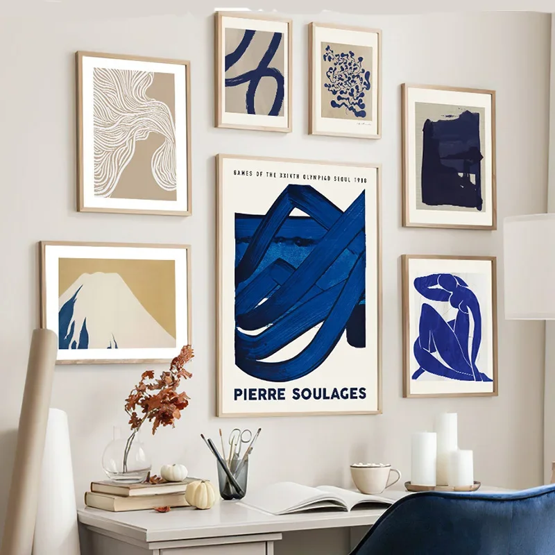 Abstract Blue Vintage Posters And Prints Matisse Line Girl Wall Art Canvas Painting Hotel Bar Pictures Living Room Home Decor ﻿