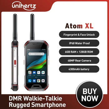 Unihertz 아톰 XL DMR 워키토키 러기드 휴대폰, IP68 방수, 6GB, 128GB, 안드로이드 10, 48 MP, 4300mAh, NFC 4G 핸드폰 