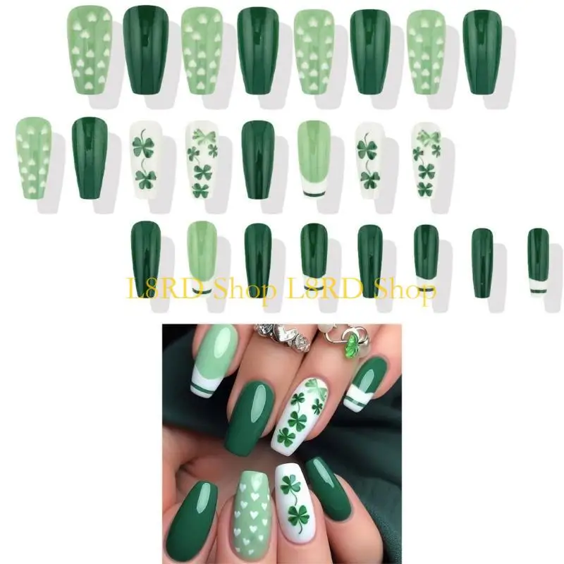 L8RD Patrick's Day Press on Ballet French False with Green Shamrock