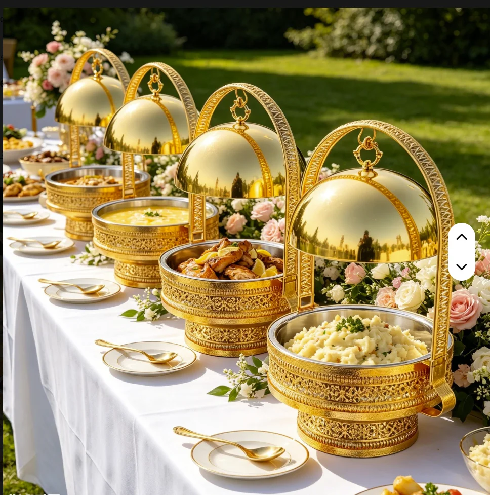 Wedding Cheffing Luxury Chaffing Restaurants Stainless Steel Chef Set Food Warmers Buffet Chafing Dish for Catering Serving Dish