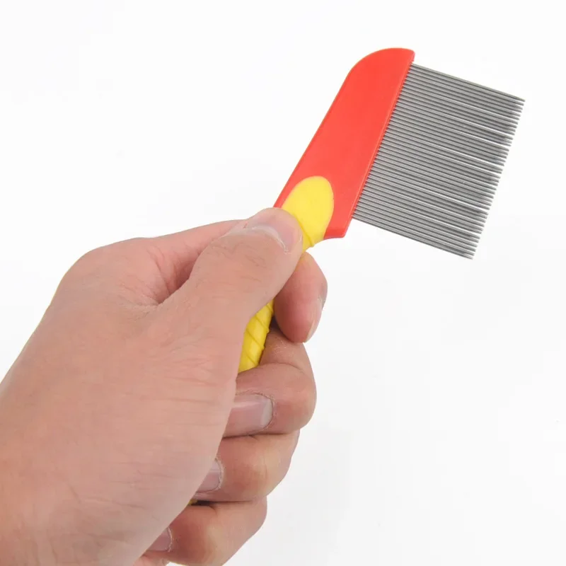 مشط شعر من الفولاذ المقاوم للصدأ، مشط قمل شعر برأس نيت الاحترافي ذو أسنان دقيقة مع مقبض فرشاة شعر للأدوات