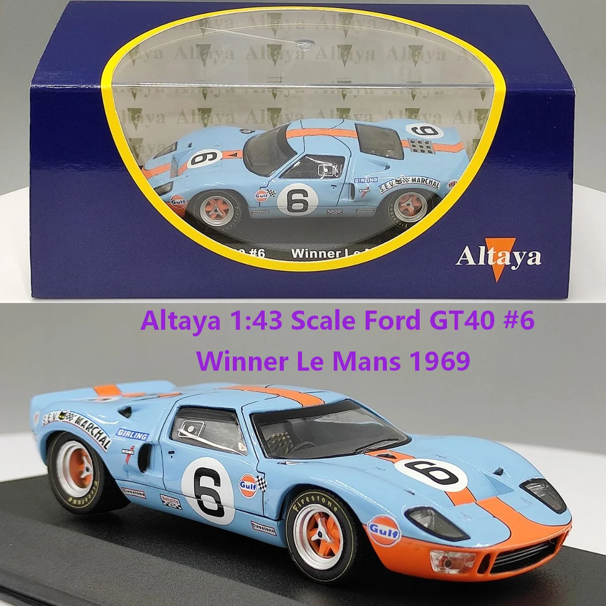 Diecast Altaya 1:43 Scale Ford GT40 #6 Winner Le Mans 1969 Alloy Car Model