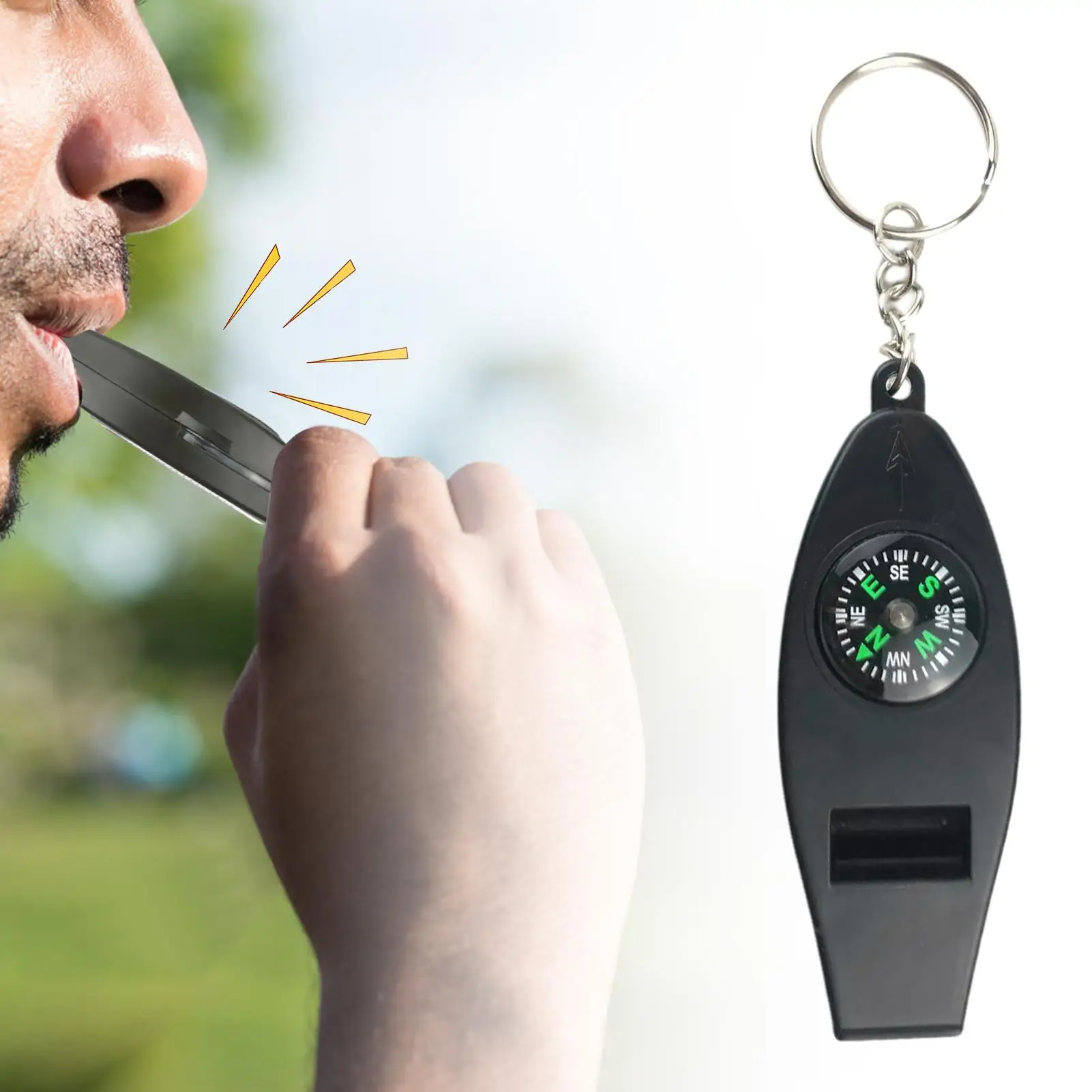 4-in-1 Survival Whistle Keychain with Compass Thermometer & Magnifying Glass Multi-Function Emergency Tool for Camping Hiking