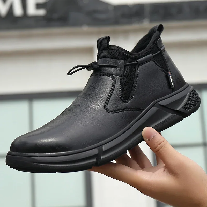 Zapatos de trabajo de seguridad impermeables de cuero negro para hombres, botas de oficina, zapatos de Tenis indestructibles, calzado antideslizante