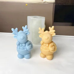 Small Reindeer Silicone Mold for Christmas Crafts  Cute deer with Wreath Mold  Animal Elk Candle Plaster Mold