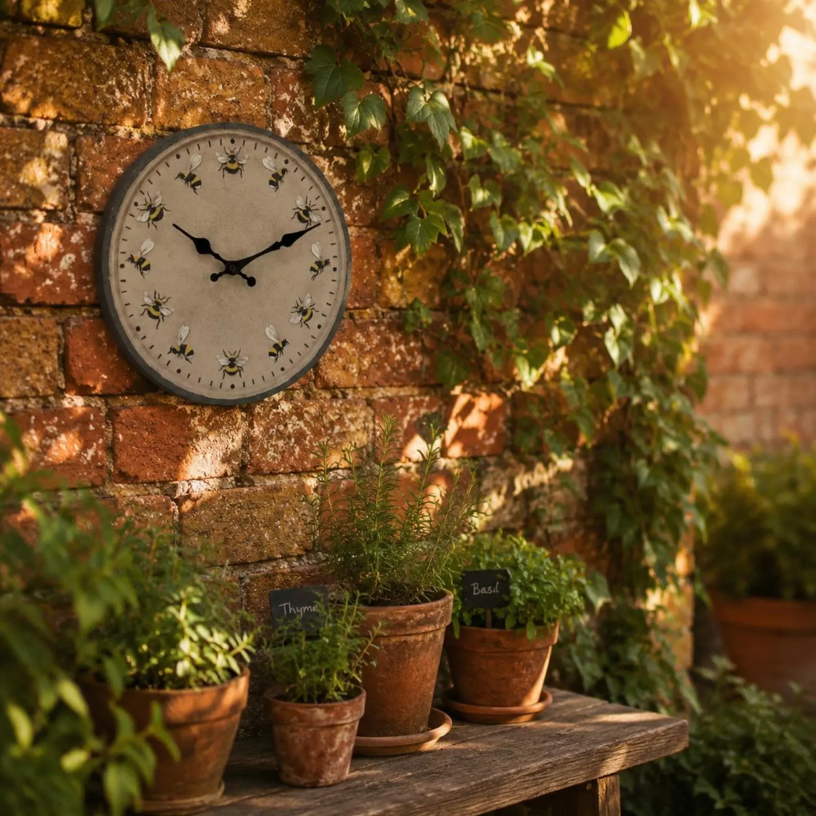 Bee Wall Wall Timepiece Anti-Fog Garden Wall Wall Timepiece Home Decor Resin Body Battery Powered for Bathroom