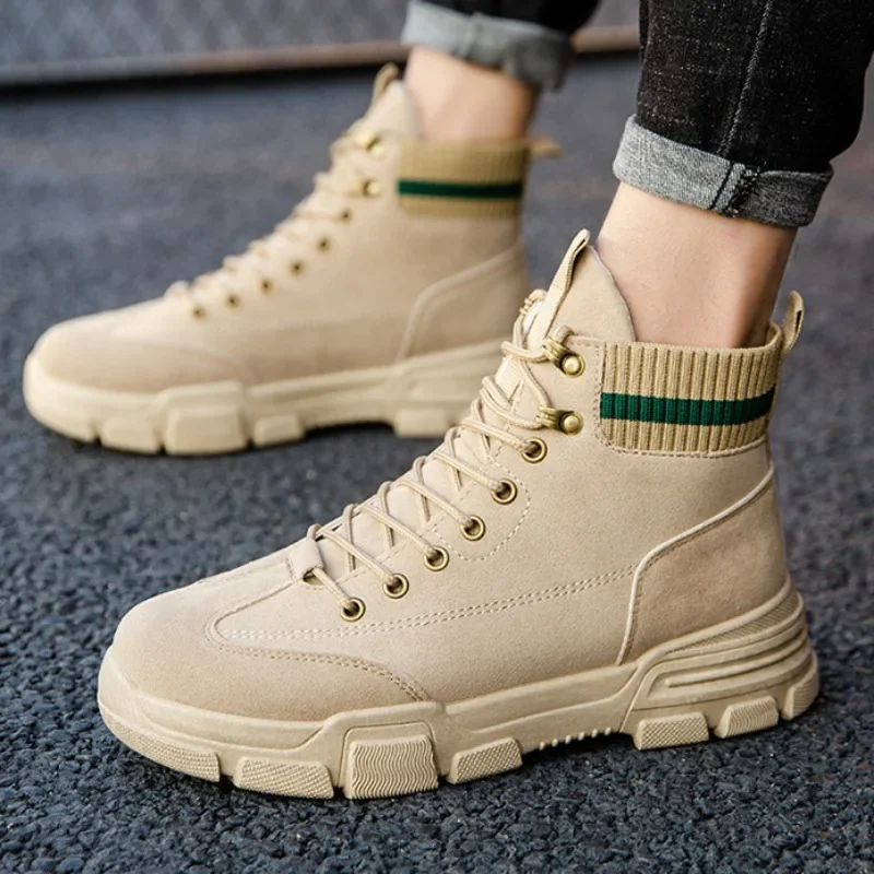 Men Boots New Autumn Anti Slip Men's Trendy Shoes Breathable High Top Lace Up Comfort Thick Bottom Platform Workwear Boots