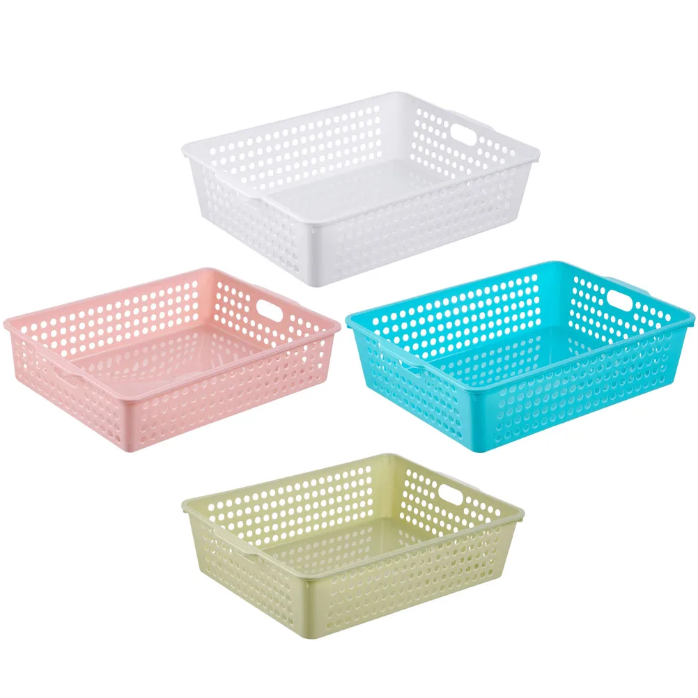 

Plastic File Basket Desktop Organizer Storage Container Smooth Surface Handheld Holes Tidy School Office Home Use