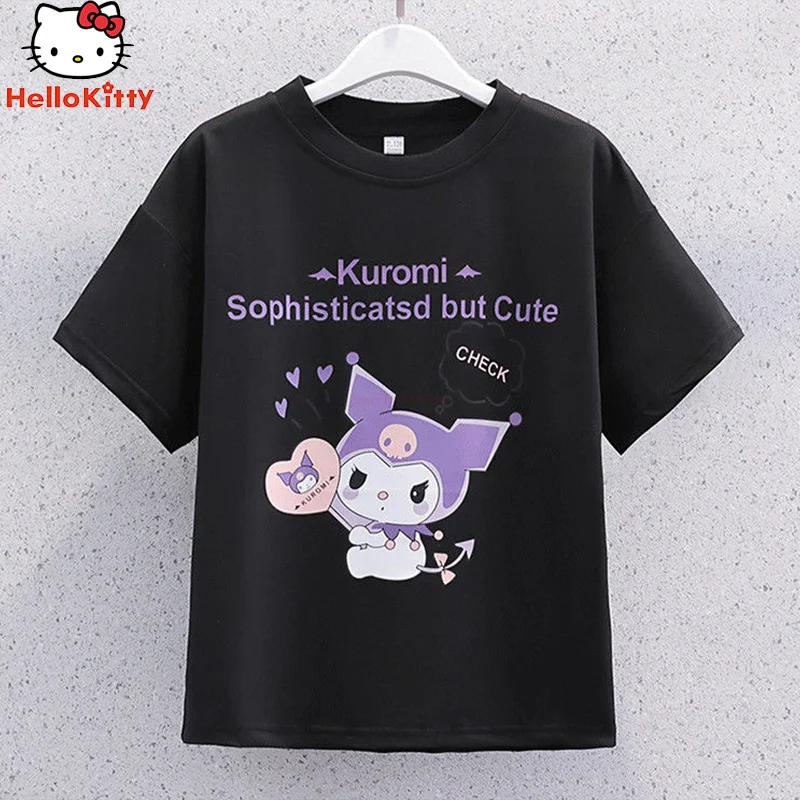 Sanrio Short-Sleeved Pleated Skirt Kawaii Y2k Kuromi Anime Student Loose Casual Soft Fashion Comfortable Sweet Girly Suit Gift