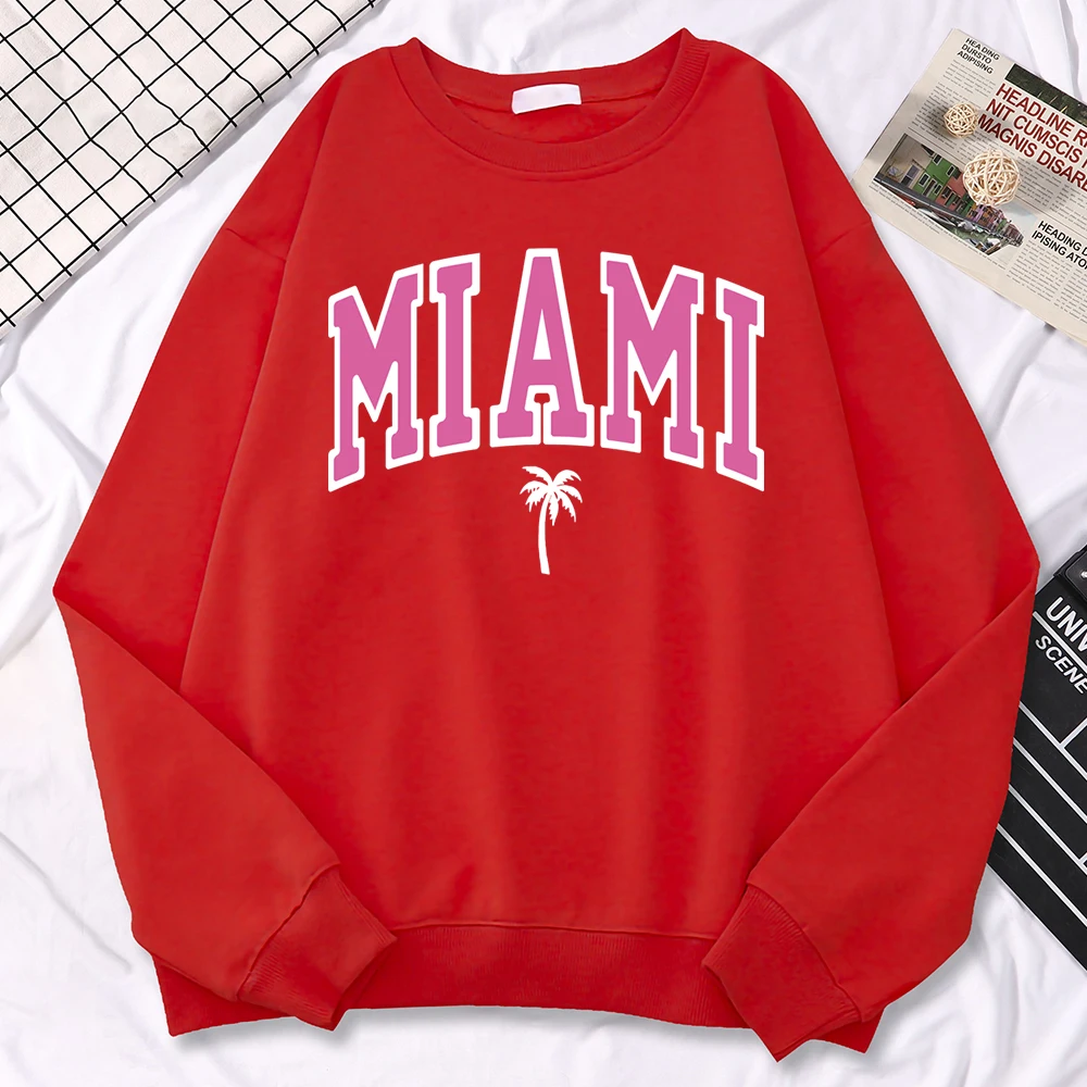 Autumn Casual Sweatshirts For Women Miami Beach Printing Hoodies Comfortable Fleece Pullovers Crewneck Loose Female Sportswear