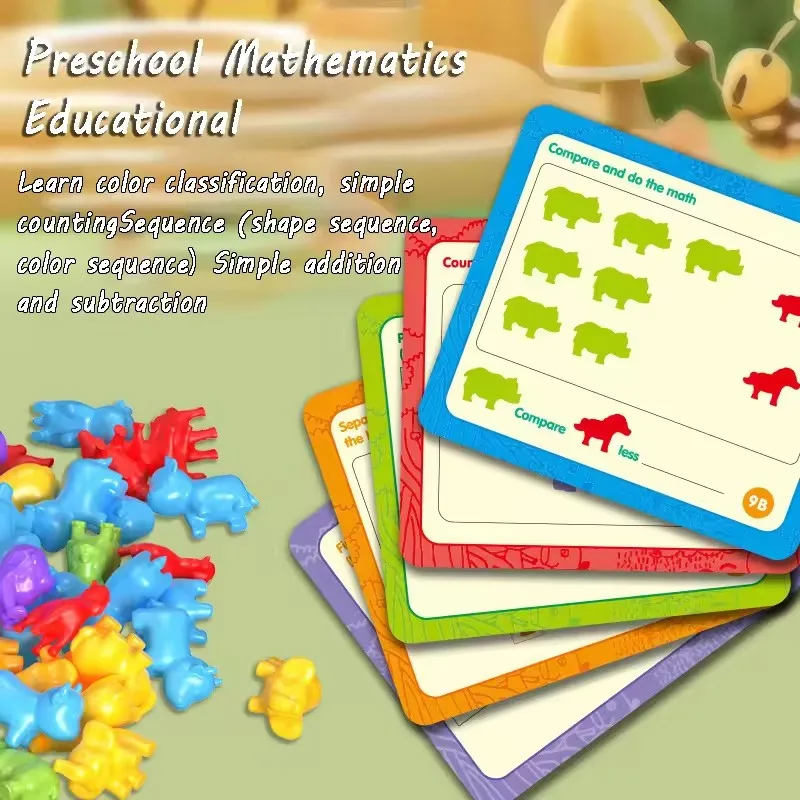 Jouet sensoriel de tri d'animaux pour enfants, Montessori, correspondance des couleurs, comptage des mathématiques, addition, soustraction, jeu d'apprentissage, éducatif préscolaire