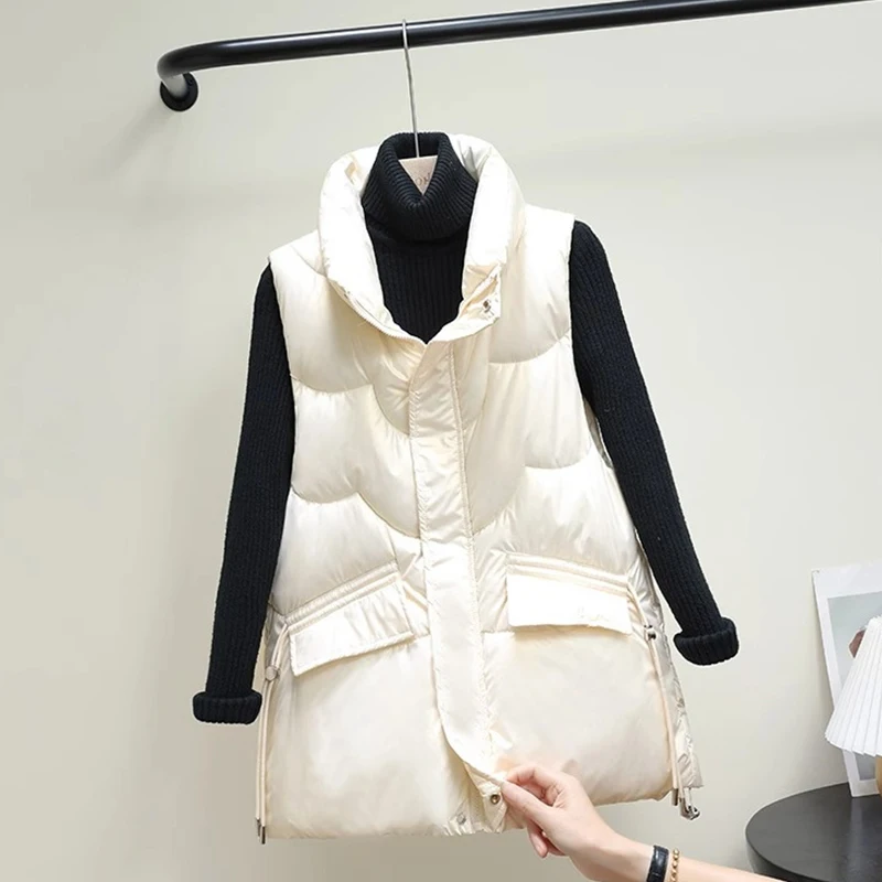 

plus Size Trendy Thickened Vest Jacket Women Winter Outerwear Double Pocket Korean Style Loose Fit Shape Sandal Shape