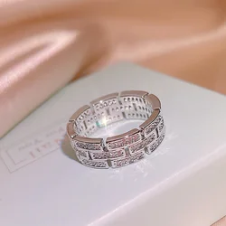Luxury Female Crystal Stone Chain Ring Charm Sterling Silver Color Wedding Rings For Women Dainty Bride Zircon Engagement Ring