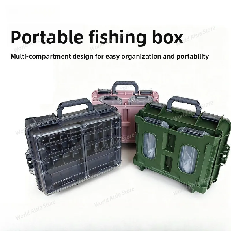 

Ящик для рыбалки, портативный ящик для инструментов Lull, портативный ящик для хранения рыболовных принадлежностей, большая вместимость, водонепроницаемый двухслойный