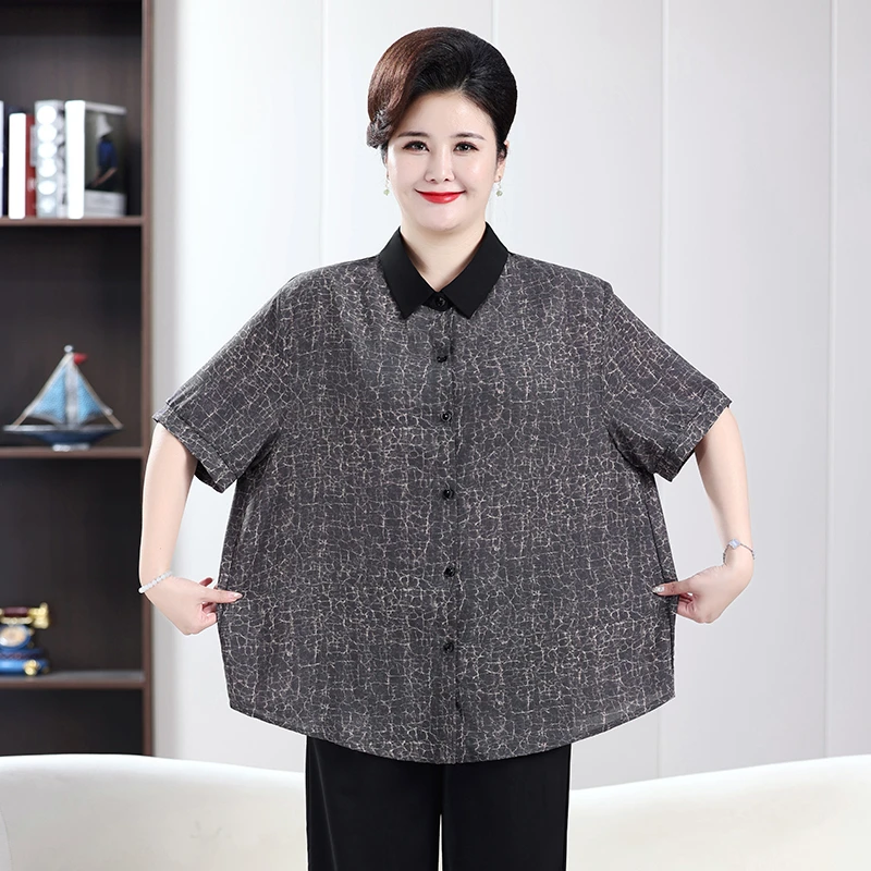 Camicia estiva con colletto classico stampato con motivo in pelle Camicia da donna all'aperto T-shirt casual taglie forti Top casual in tessuto allentato