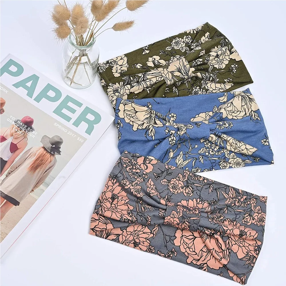 Elastic Turban Headwear Bohemian Headband Cotton Stretch Wide Yoga Hair Band Boho Fashion Workout Headband For Dance Biker