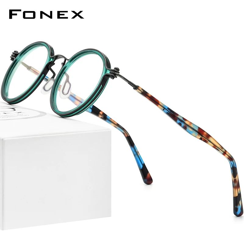 

FONEX Acetate Titanium Glasses Frame Men Vintage Round Eyeglasses Women Spectacles Korean Eyewear F85693