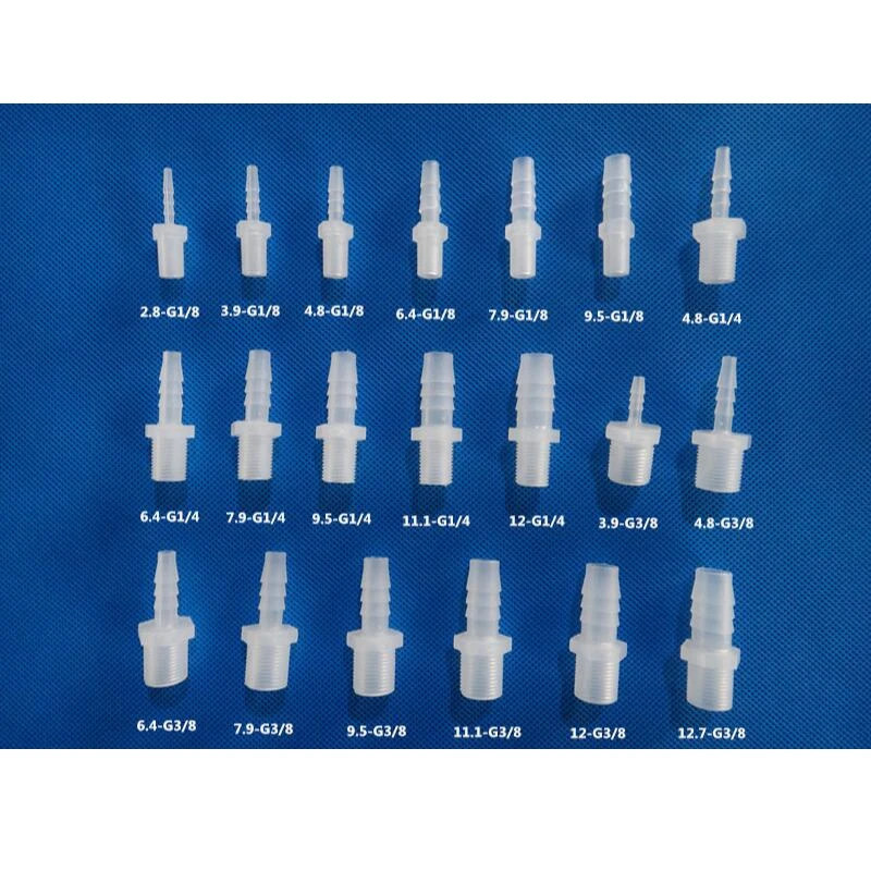 Plastic Pipe Fitting Pagoda Barb to 1/8 1/4 3/8 BSP Male Thread Coupling Straight Fish Tank PP Hose Connector