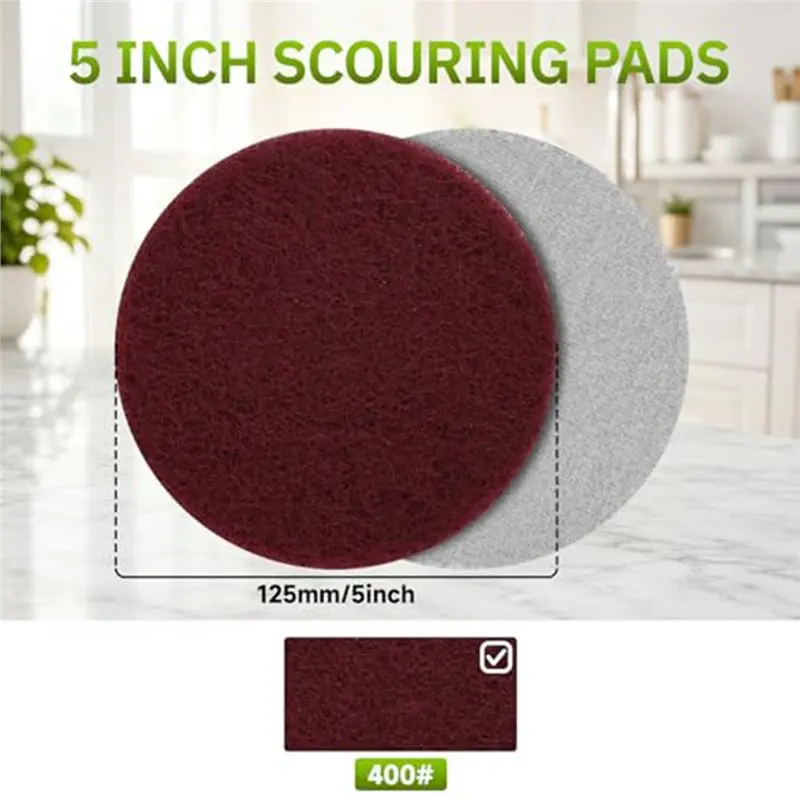 FYBL-Hook& Loop Scouring Pad Set 5 Inch 400 Grit Nylon Scrub Pads Multi-Use Cleaning Sanding Discs For Kitchen Metal