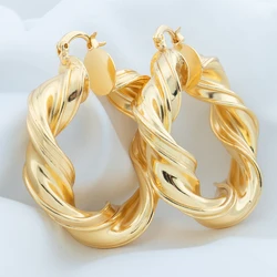 Big Hoop Earring for Women 50/40 mm Gold Color Twisted Earrings  Daily Wear Round TextureTrendy Waterproof Jewelry Accessories