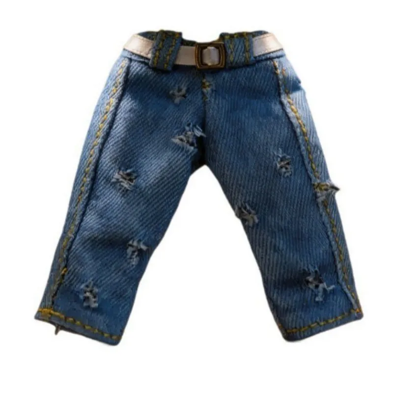 Ripped Distressed Denim Jeans Pants with Belt for OB11 Obitsu11 Molly GSC Nendoroid 1/12 BJD Doll Casual Doll Outfit Accessories view 4