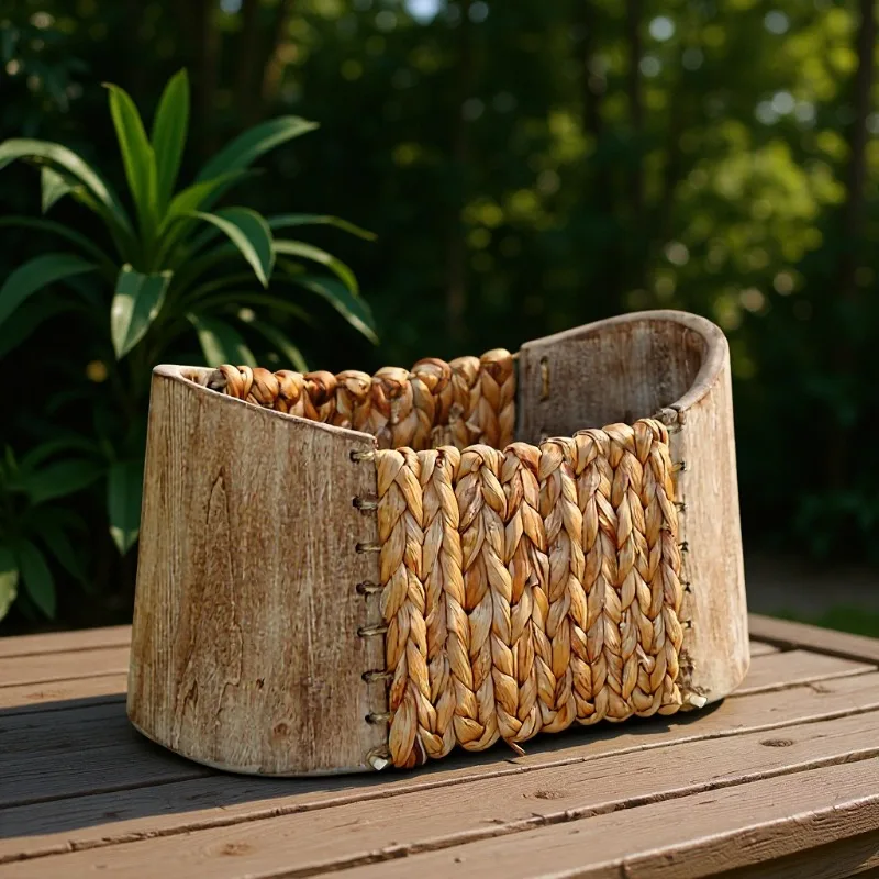 Handmade cattail and paulownia mixed and matched woven storage utensils decorative craft ornaments