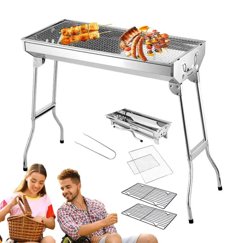 

Folding Portable Barbecue Charcoal Grill Stainless Steel Large BBQ Grill Tool For Outdoor Cooking Camping Picnics Beach