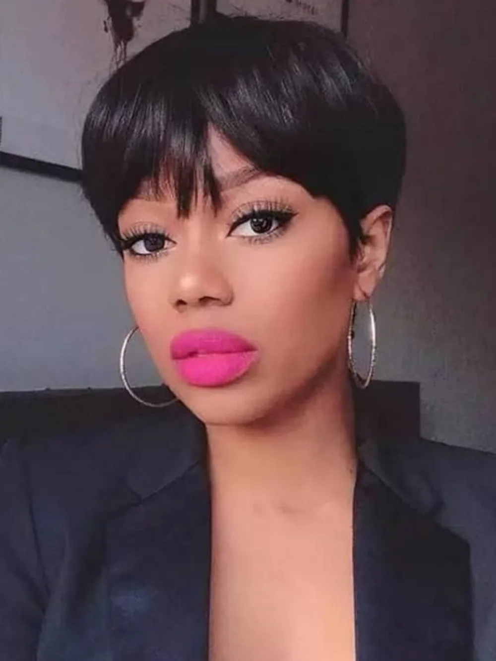 Pixie Cut Straight Curto Bob Peruca para Mulheres, Cabelo Humano, Máquina Completa Feita