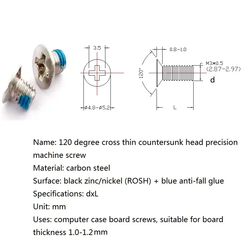 120 gradi croce sottile testa svasata erogazione anti-sciolto più colla antiscivolo precisione computer scheda madre macchina vite M3
