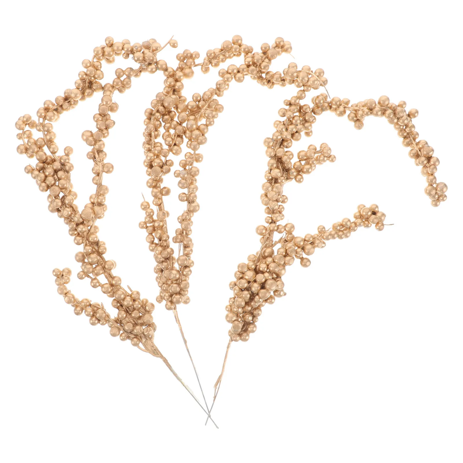 

3pcs Simulated Berry Branches Golden Artificial Flower Decor For Christmas Tree Home Wedding Party Photography Props Faux Berry