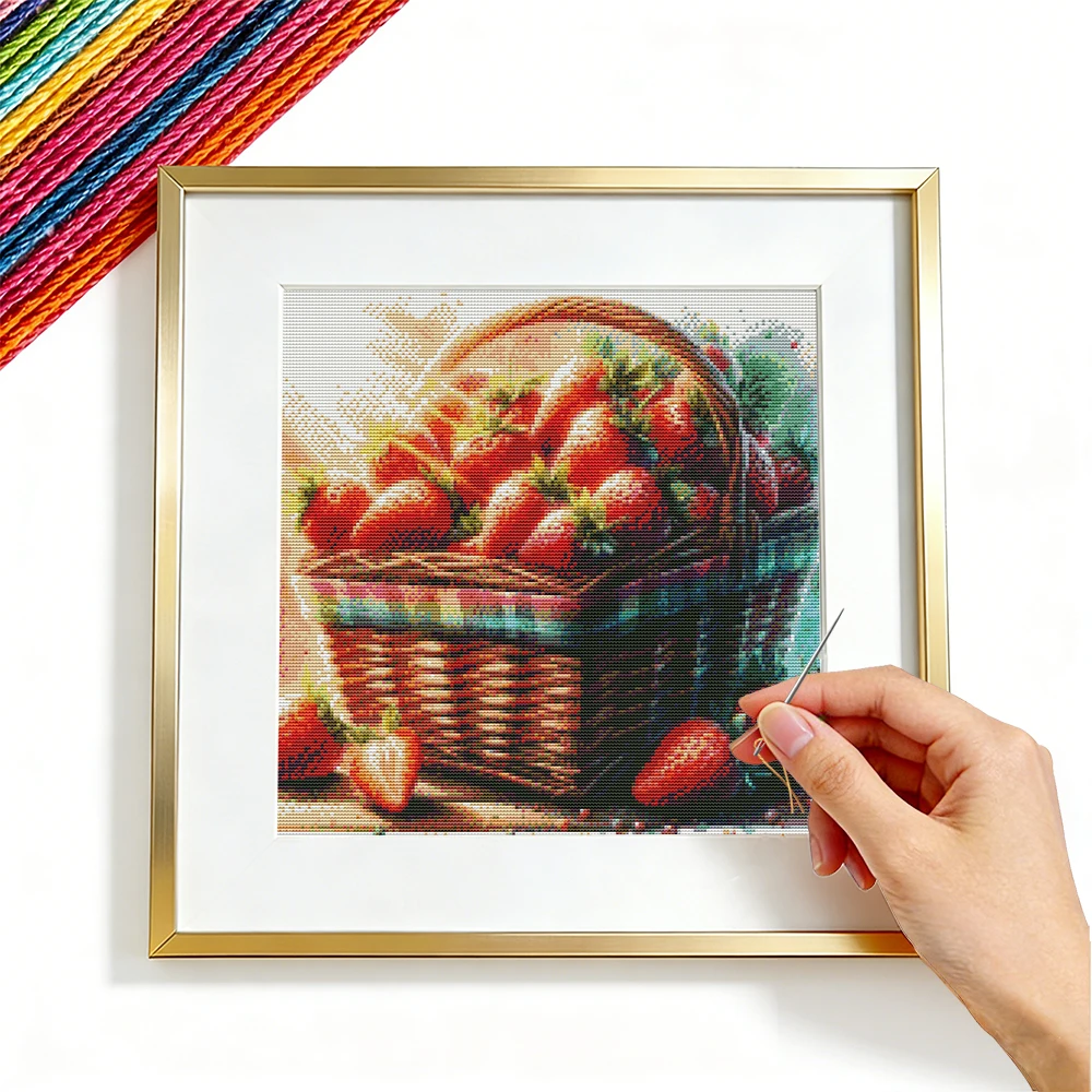 

Cross Stitch Strawberry Fruit Embroidery Kits Kitchen Flower 11CT Needlework Guide for Beginners Wall Decorative